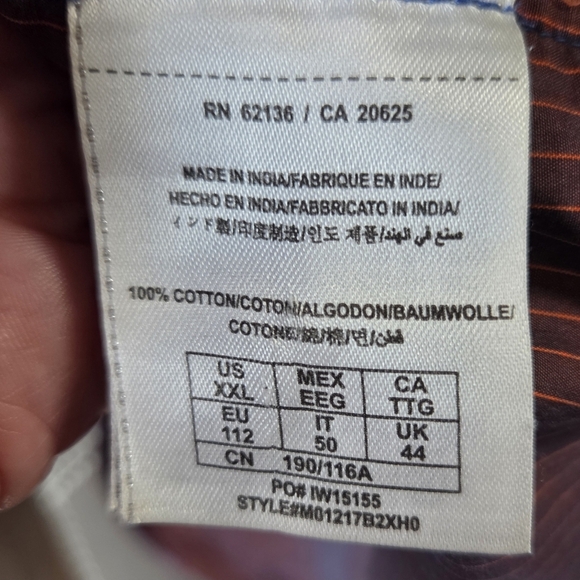 Guess Men's Burgundy Striped Button Down Shirt With Raw Hem Size XXL - Picture 9 of 10